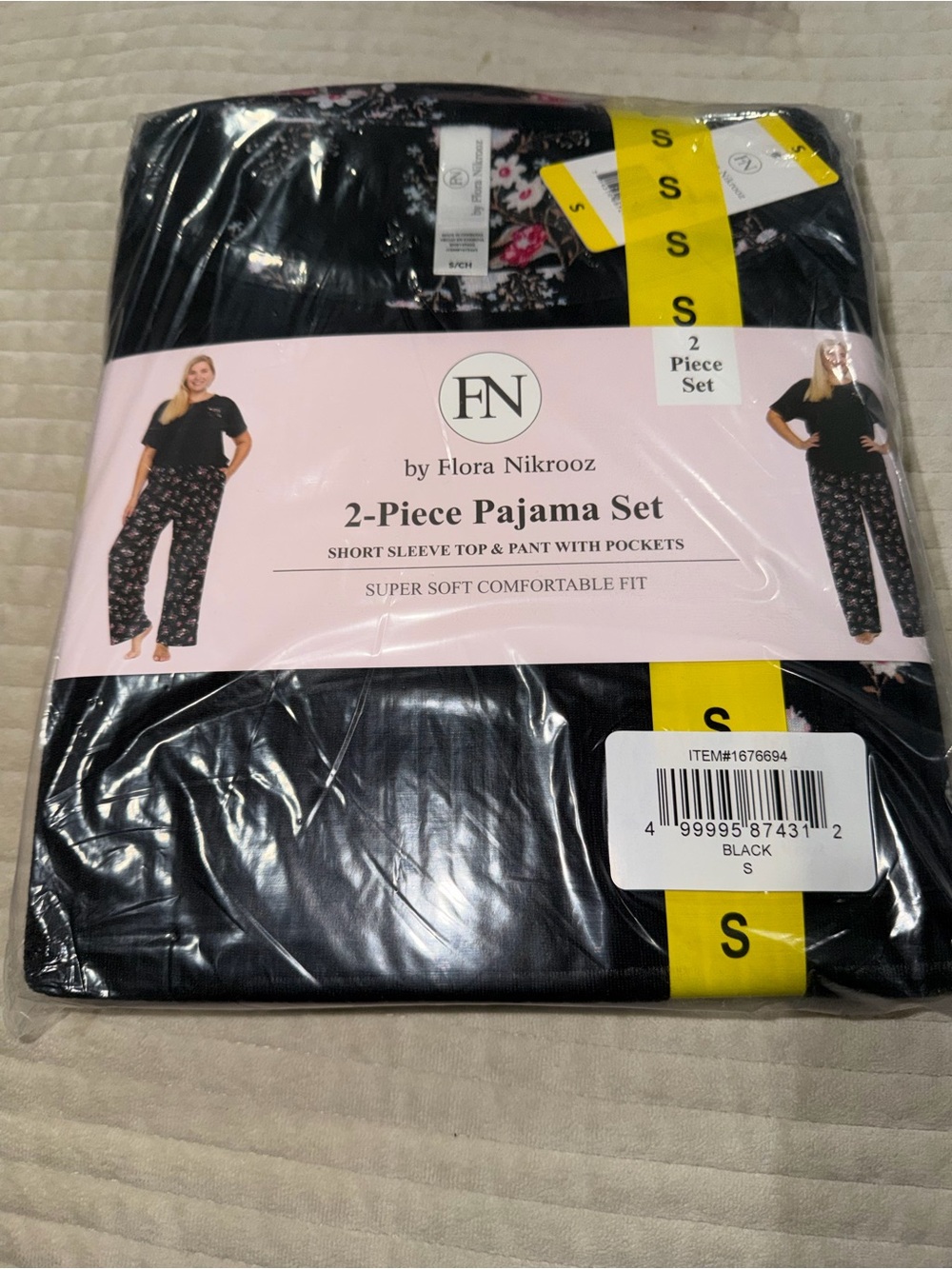 Flora Nikrooz Black Pajama Set with Pink Floral Print